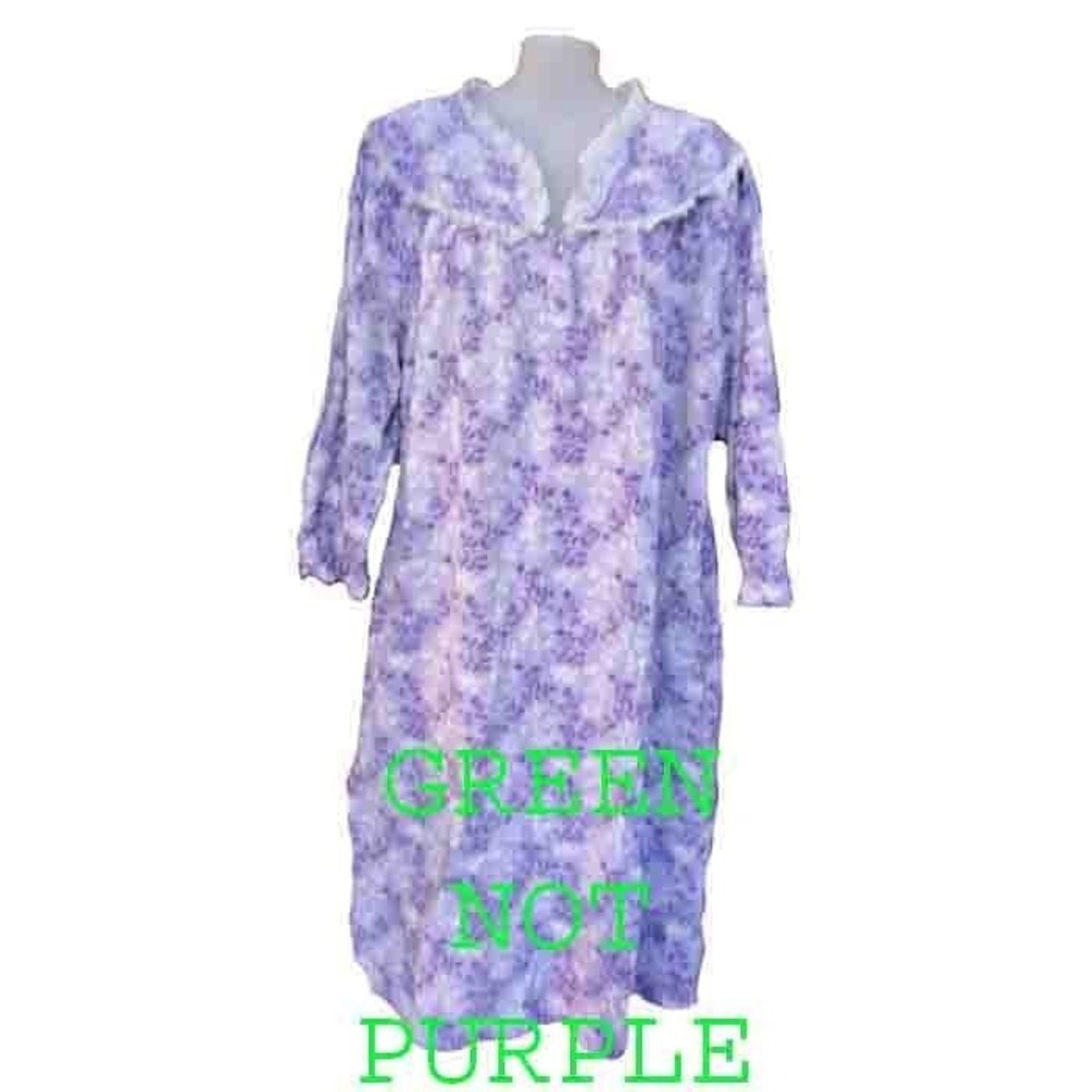 $60 Anthony Richards Nightgown Green Floral Cotton Flannel Lace Trim 4X 28W-30W - Picture 2 of 4